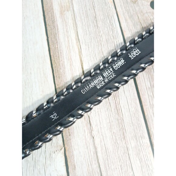 Cimarron Belt Corp Black and Silver Leather Belt Made in USA 36.5\